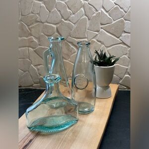 VINTAGE RECYCLED GREEN GLASS | Set of 3 | Cruets Bottles
